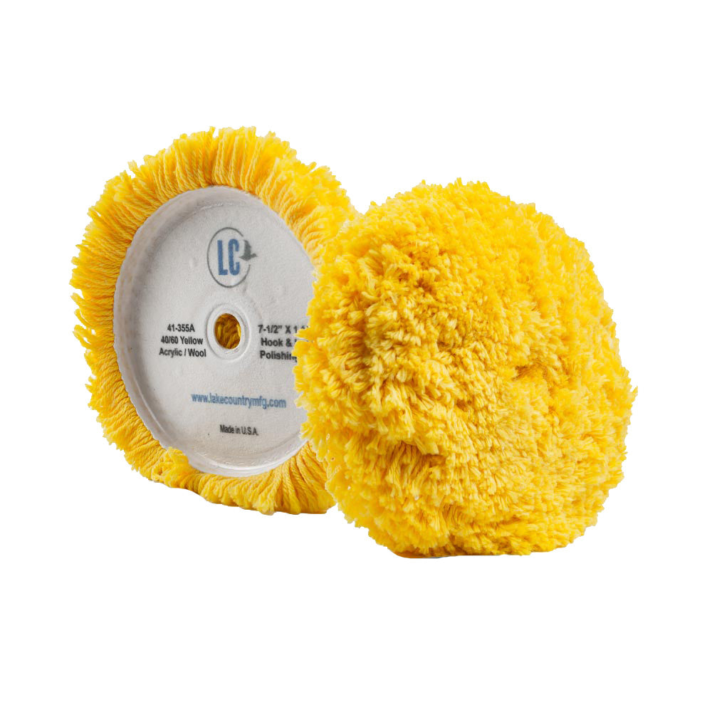 Lake Country Yellow 40/60 Unsteamed Twisted Wool/Acrylic Pad 7.5" x 1.5" - Deckhand Marine Supply