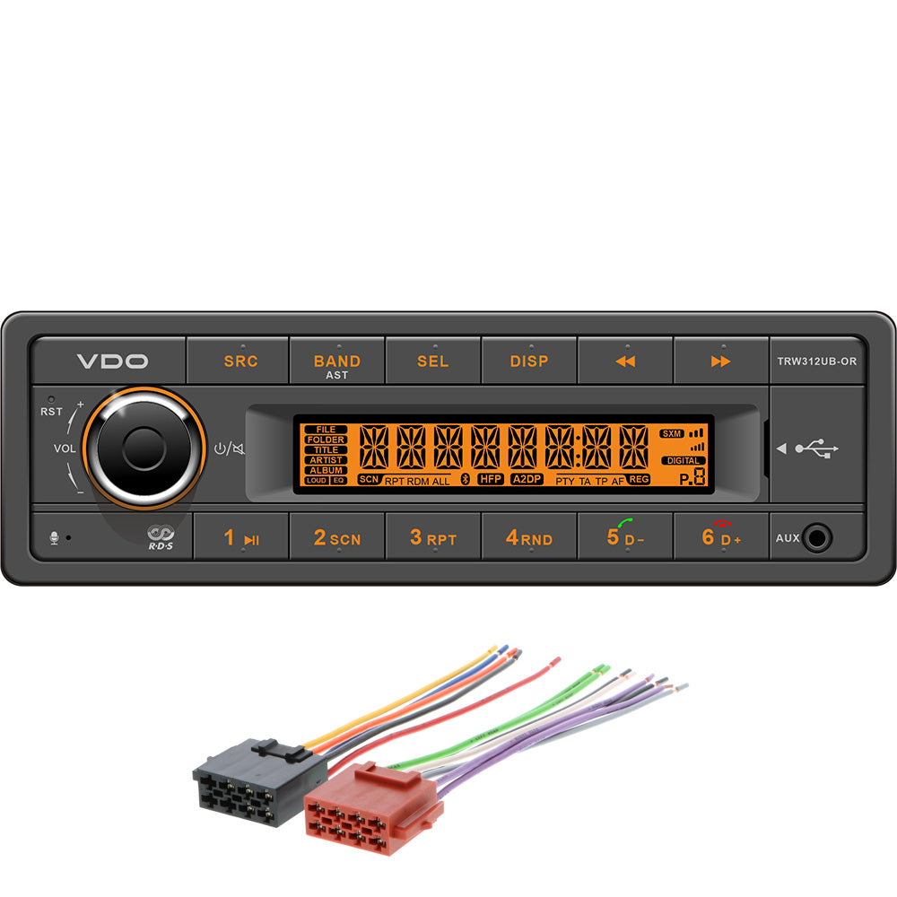 VDO 12V Radio w/FM RDS Tuner MP3/WMA/USB/Bluetooth - Orange Illumination - Includes Power Speaker Wire Harness - Deckhand Marine Supply