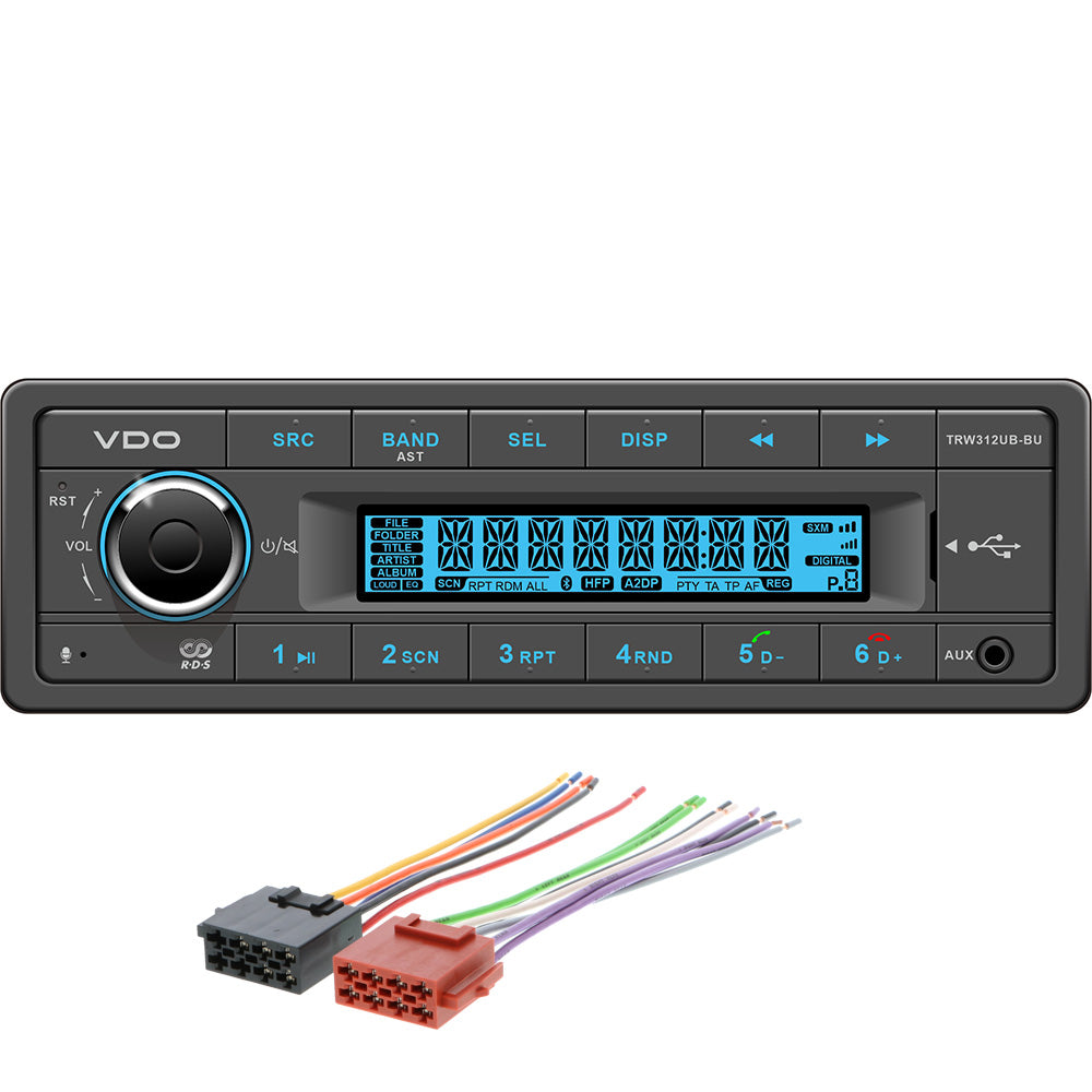VDO 12V Radio w/FM RDS Tuner MP3/WMA/USB/Bluetooth - Blue Illumination - Includes Power Speaker Harness - Deckhand Marine Supply