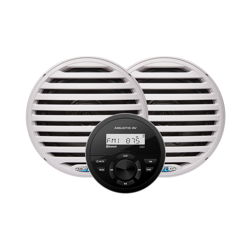 Aquatic AV GS2 Gauge Stereo  Pair of EC651 6.5" White Speakers - Deckhand Marine Supply