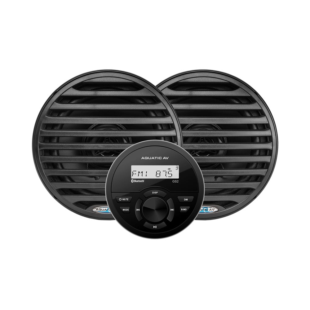 Aquatic AV GS2 Gauge Stereo  Pair of EC652 6.5" Black Speakers - Deckhand Marine Supply
