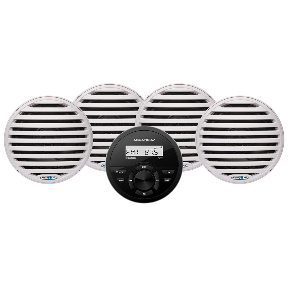 Aquatic AV GS2 Gauge Stereo  2 Pairs of EC651 6.5" White Speakers - Deckhand Marine Supply