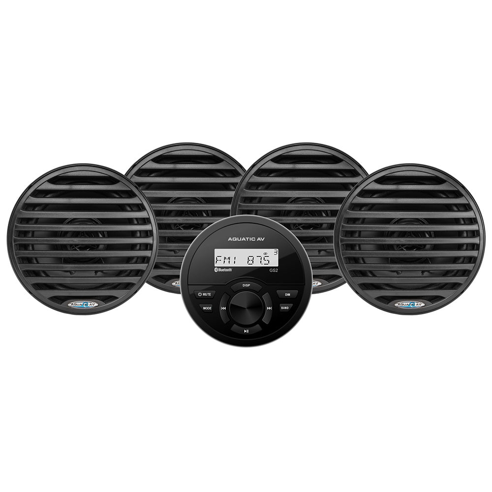 Aquatic AV GS2 Gauge Stereo  2 Pairs of EC652 6.5" Black Speakers - Deckhand Marine Supply