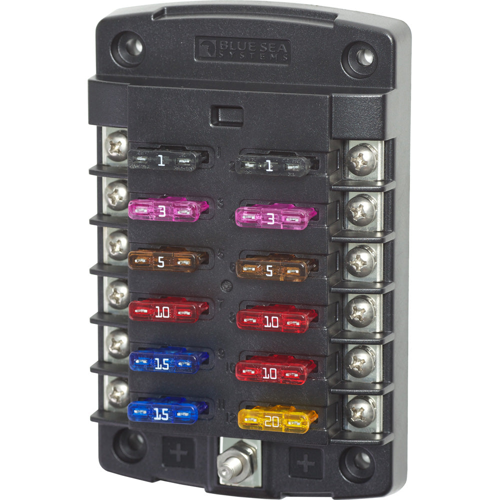 Blue Sea 5034 ST Blade Fuse Block w/out Cover - 12 Circuit w/out Negative Bus - Deckhand Marine Supply