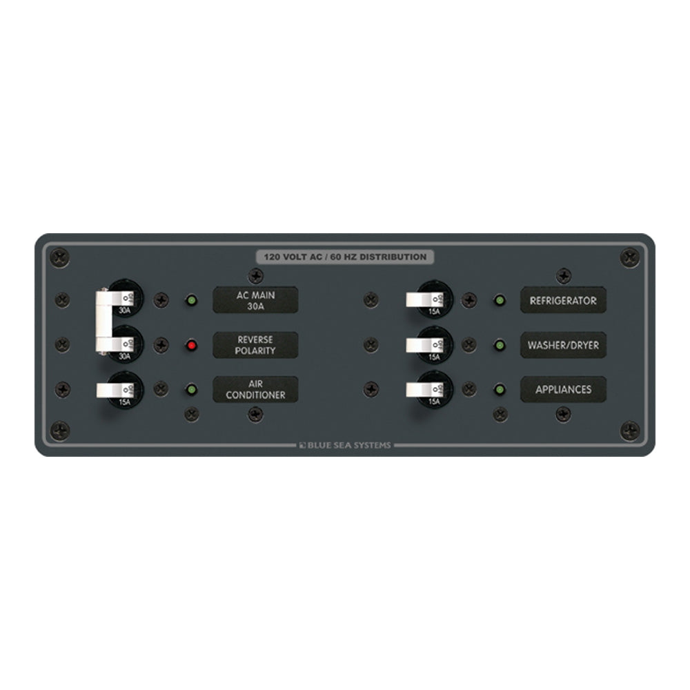 Blue Sea 8099 AC Main +4 Positions Toggle Circuit Breaker Panel  (White Switches) - Deckhand Marine Supply