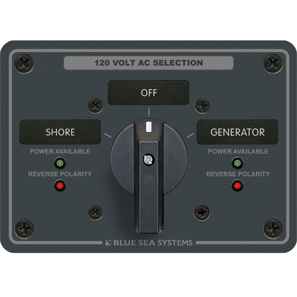 Blue Sea 8365 AC Rotary Switch Panel 65 Ampere 2 Positions + OFF, 2 Pole - Deckhand Marine Supply