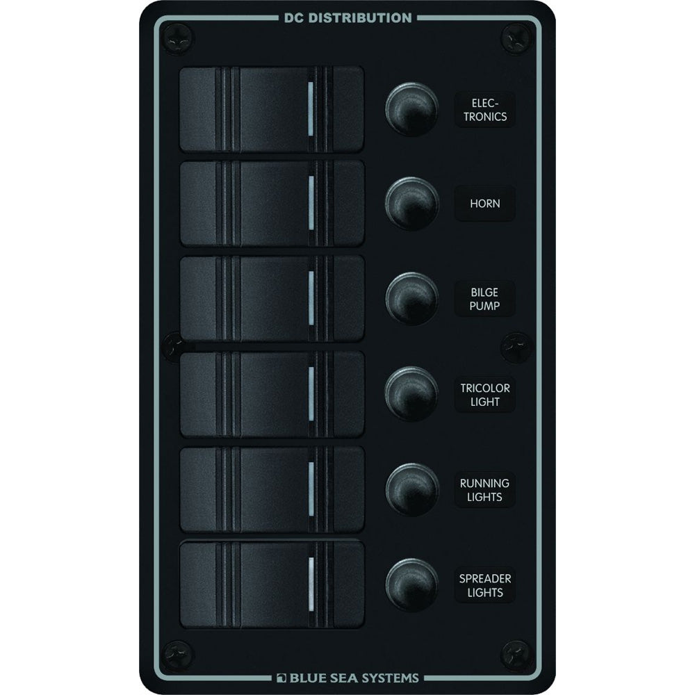 Blue Sea 8373 Water Resistant 6 Position - Black - Vertical Mount Panel - Deckhand Marine Supply