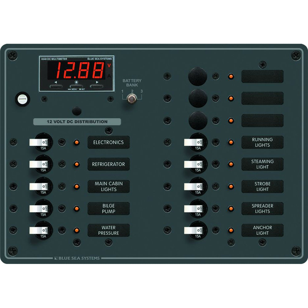 Blue Sea 8403 DC Panel 13 Position w/ Multimeter - Deckhand Marine Supply