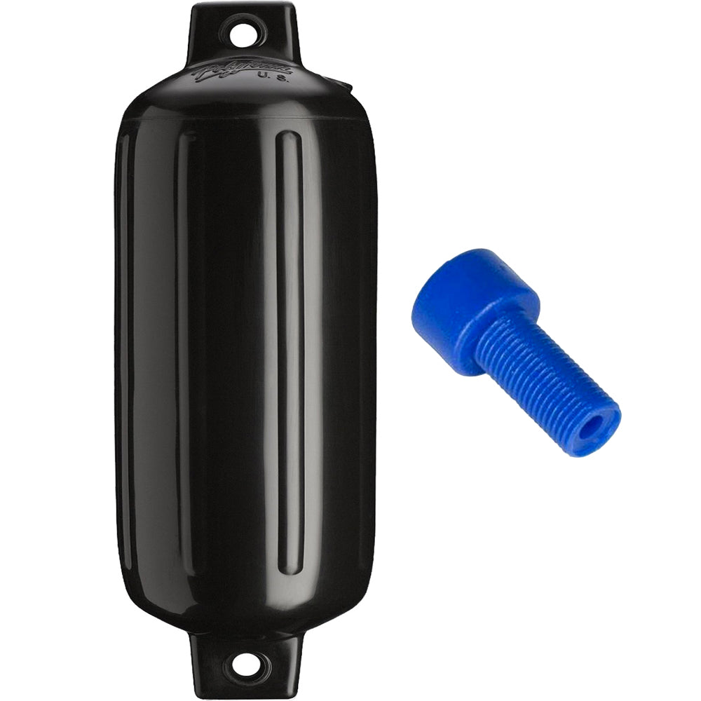 Polyform G-5 Twin Eye Fender 8.8" x 26.8" - Black w/Adapter - Deckhand Marine Supply