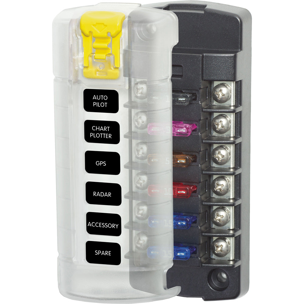 Blue Sea 5035 ST Blade Fuse Block w/Cover - 6 Circuit Independent w/o Negative Bus - Deckhand Marine Supply