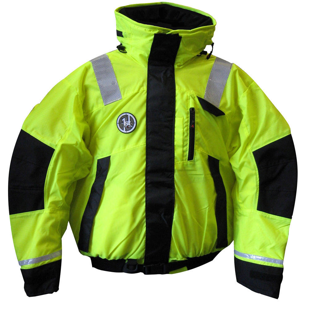 First Watch AB-1100 Flotation Bomber Jacket - Hi-Vis Yellow/Black - Medium - Deckhand Marine Supply