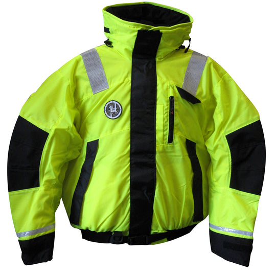 First Watch AB-1100 Flotation Bomber Jacket - Hi-Vis Yellow/Black - Medium - Deckhand Marine Supply
