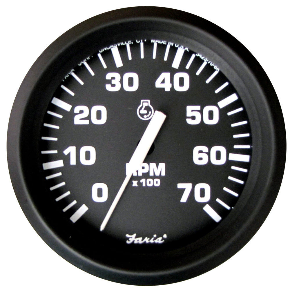 Faria Euro Black 4" Tachometer - 7,000 RPM (Gas - All Outboard) - Deckhand Marine Supply