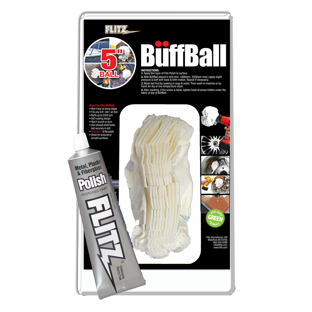 Flitz Buff Ball - Large 5" - White w/1.76oz Tube Flitz Polish - Deckhand Marine Supply