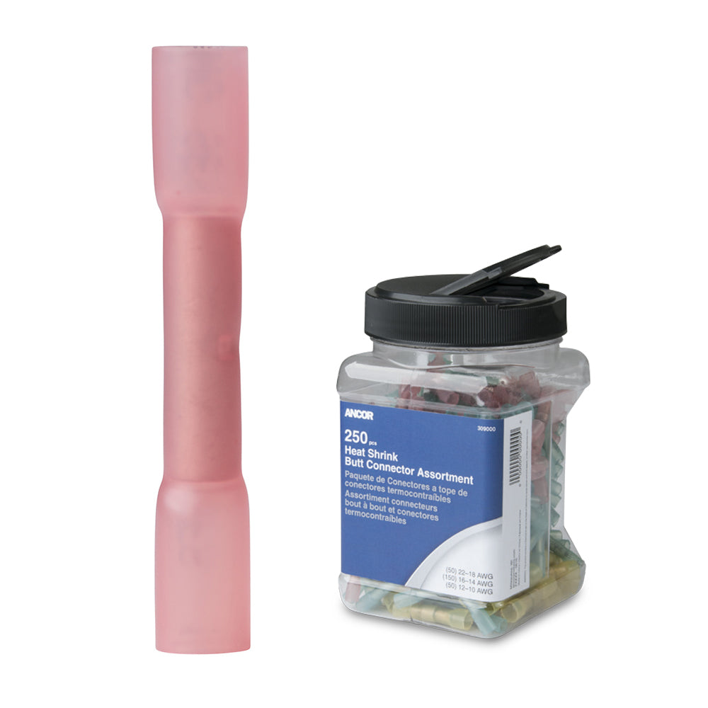 Ancor 22-18 AWG Heat Shrink Butt Connector - 250-Pieces - Jar - Deckhand Marine Supply
