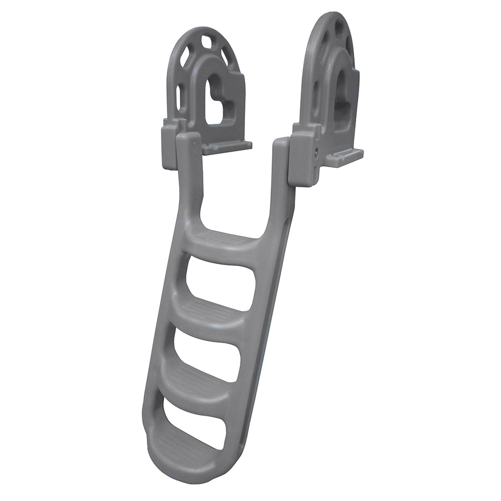 Dock Edge Stand-Off Flip-Up Polyethylene Roto Molded 4-Step Dock Ladder - Grey - Deckhand Marine Supply