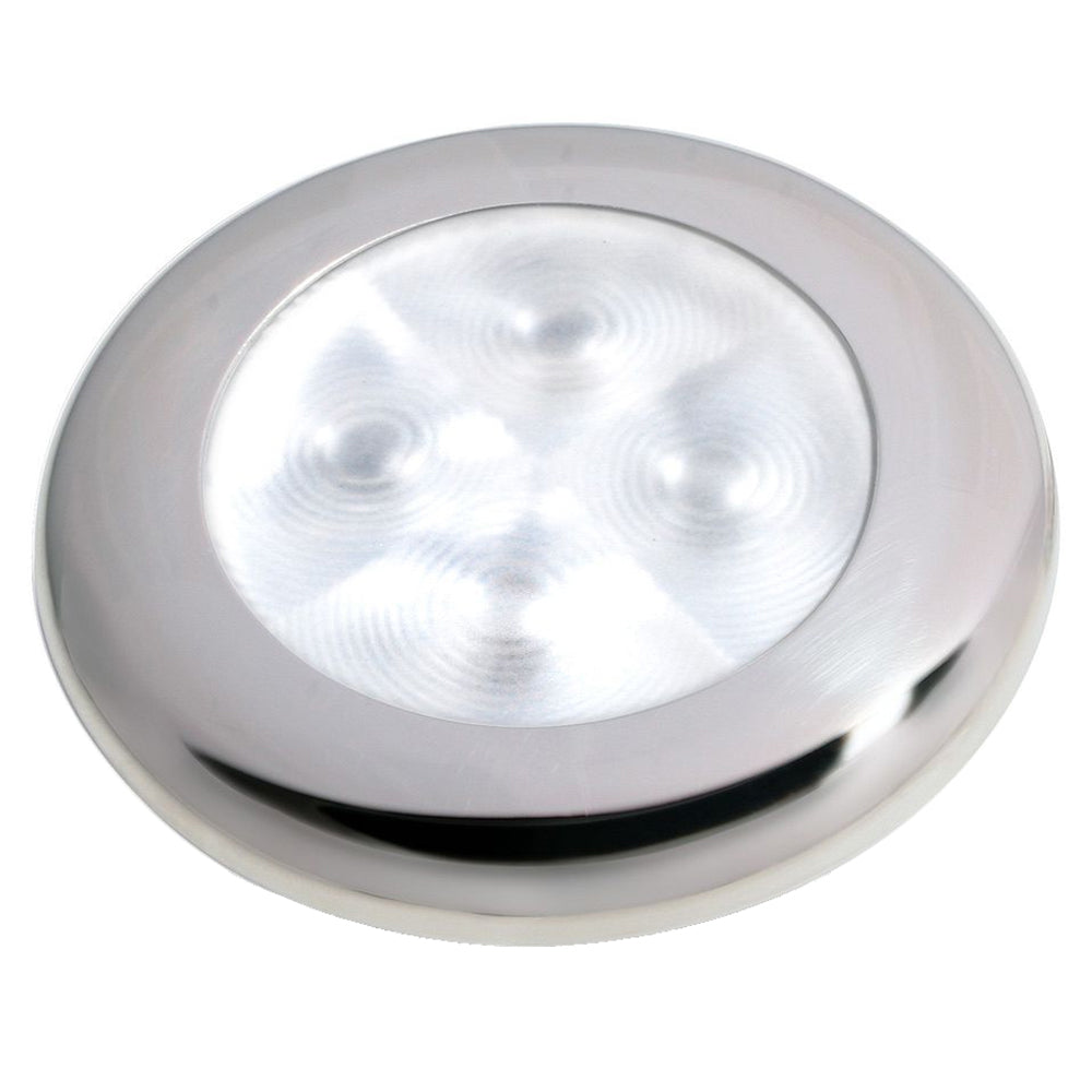 Hella Marine Slim Line LED 'Enhanced Brightness' Round Courtesy Lamp - White LED - Stainless Steel Bezel - 12V - Deckhand Marine Supply