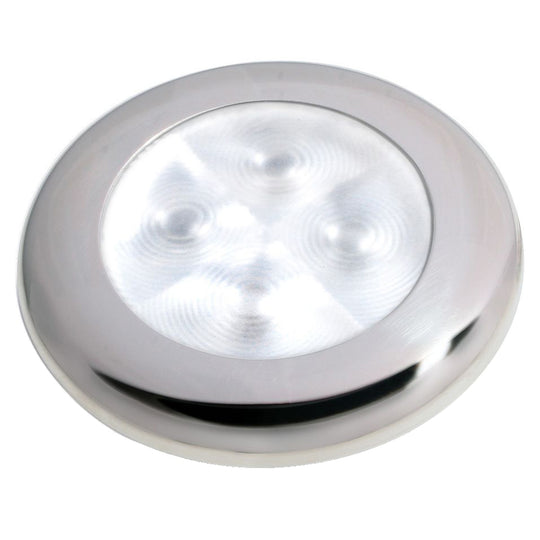 Hella Marine Slim Line LED 'Enhanced Brightness' Round Courtesy Lamp - White LED - Stainless Steel Bezel - 12V - Deckhand Marine Supply