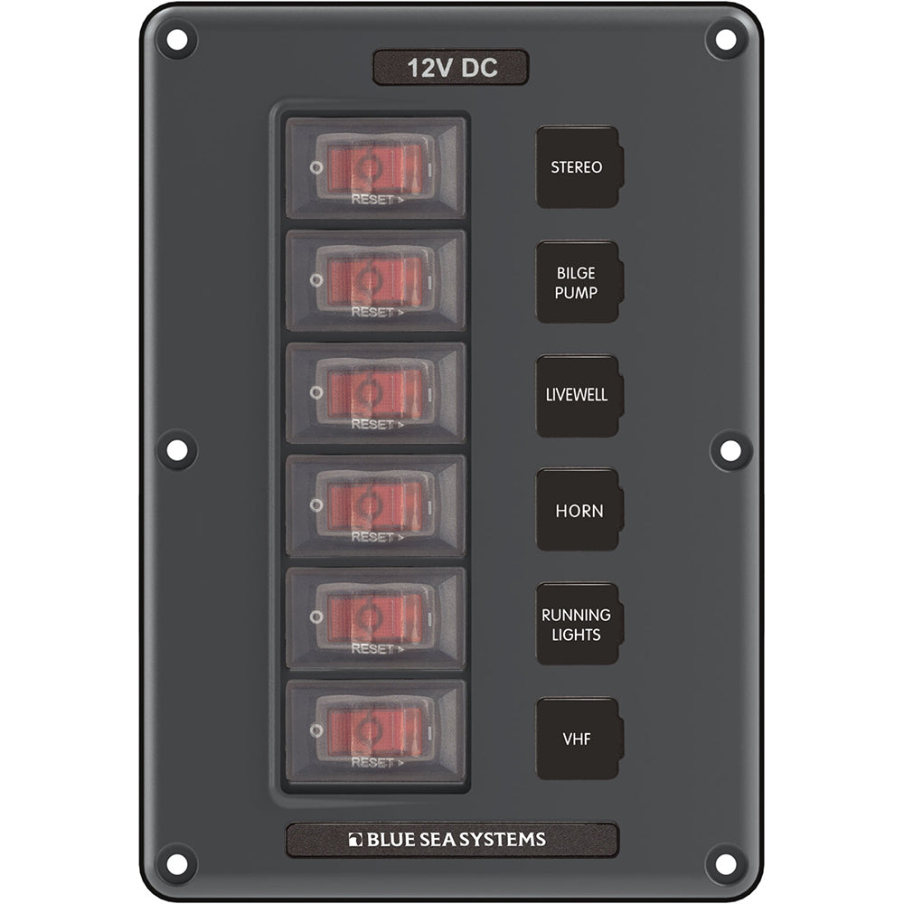 Blue Sea 4322 Circuit Breaker Switch Panel 6 Position - Gray - Deckhand Marine Supply