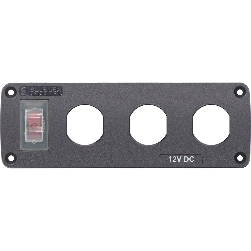 Blue Sea 4367 Water Resistant USB Accessory Panel - 15A Circuit Breaker, 3x Blank Apertures - Deckhand Marine Supply