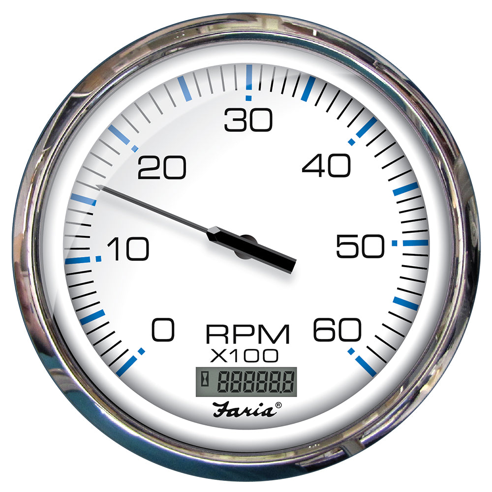 Faria Chesapeake White SS 5" Tachometer w/Digital Hourmeter - 6000 RPM (Gas) (Inboard) - Deckhand Marine Supply
