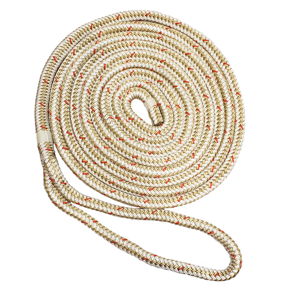New England Ropes 5/8" Double Braid Dock Line - White/Gold w/Tracer - 50 - Deckhand Marine Supply