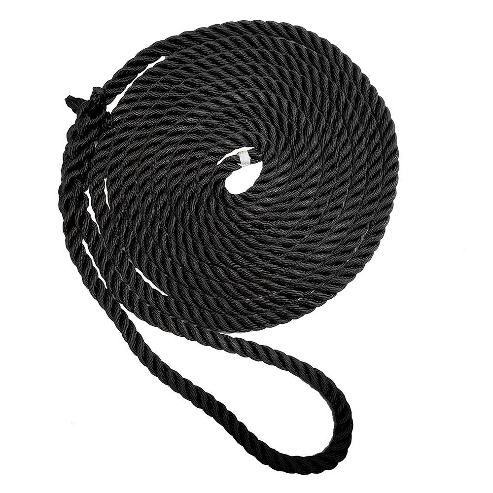 New England Ropes 1/2" Premium 3-Strand Dock Line - Black - 15 - Deckhand Marine Supply