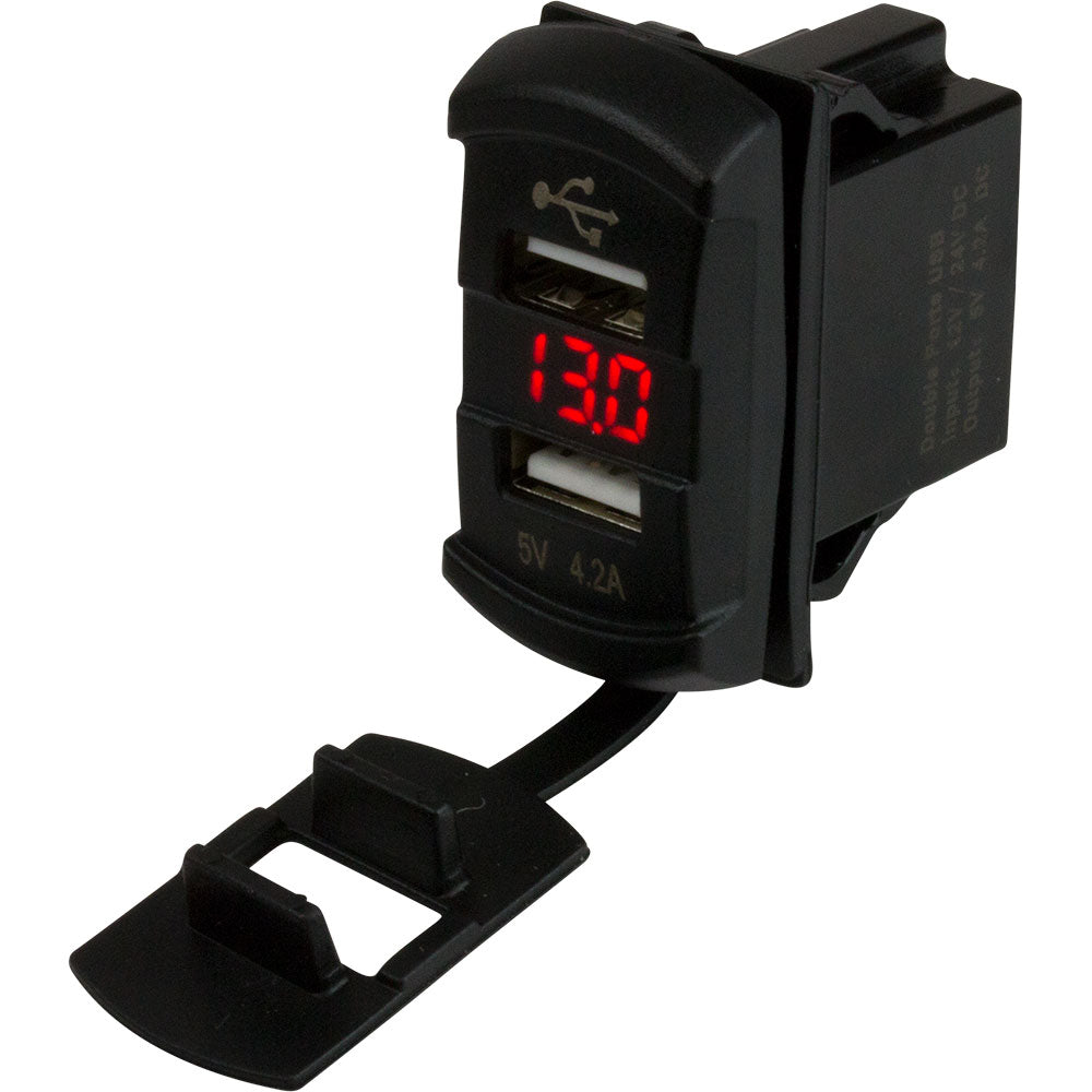 Sea-Dog Dual USB Rocker Switch Style Voltmeter w/Hidden Display - Deckhand Marine Supply