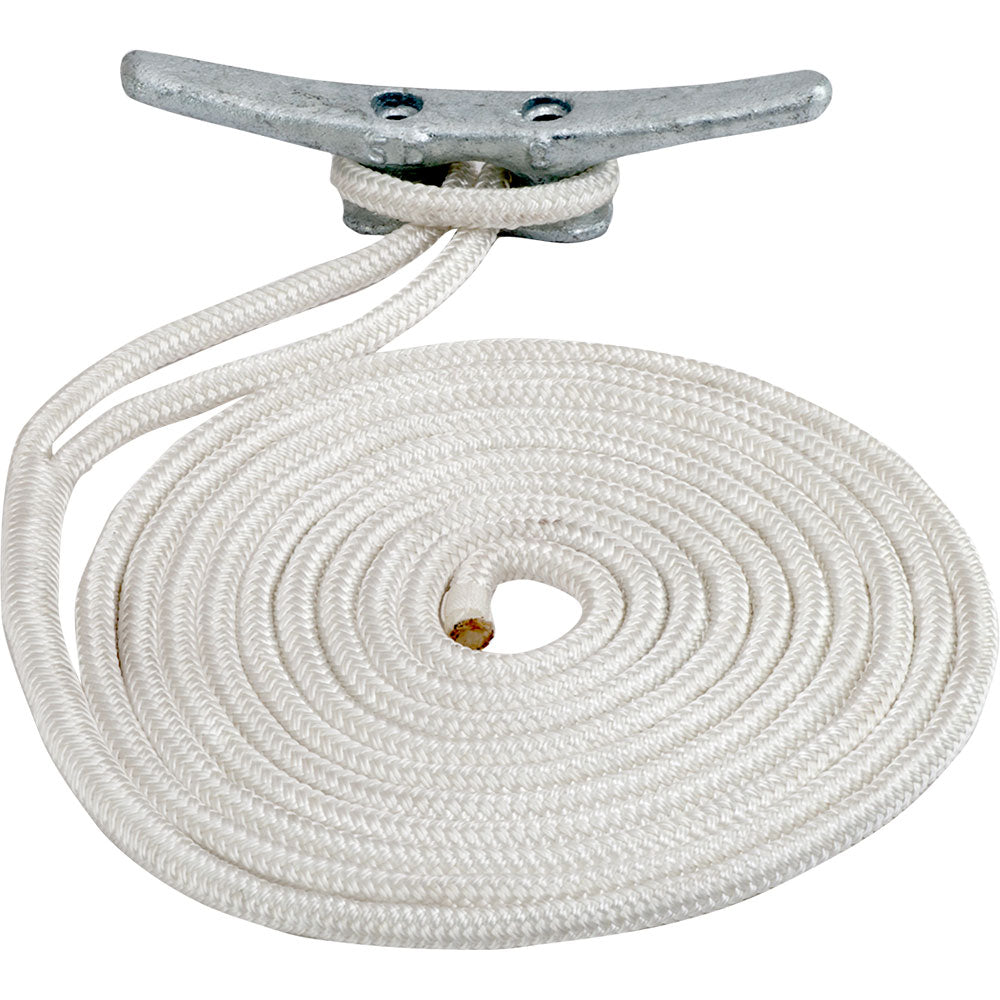 Sea-Dog Double Braided Nylon Dock Line - 3/8" x 10 - White - Deckhand Marine Supply