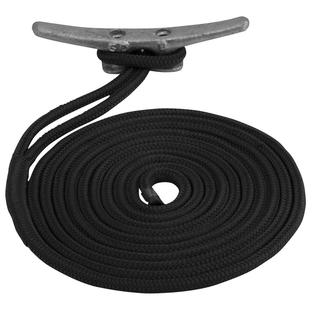 Sea-Dog Double Braided Nylon Dock Line - 1/2" x 15 - Black - Deckhand Marine Supply