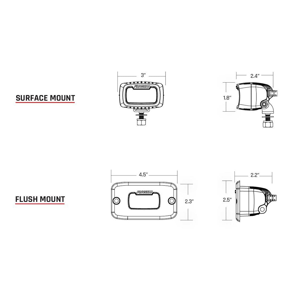 RIGID Industries SR-M Series Pro Diffused Flush Mount - Black - Deckhand Marine Supply