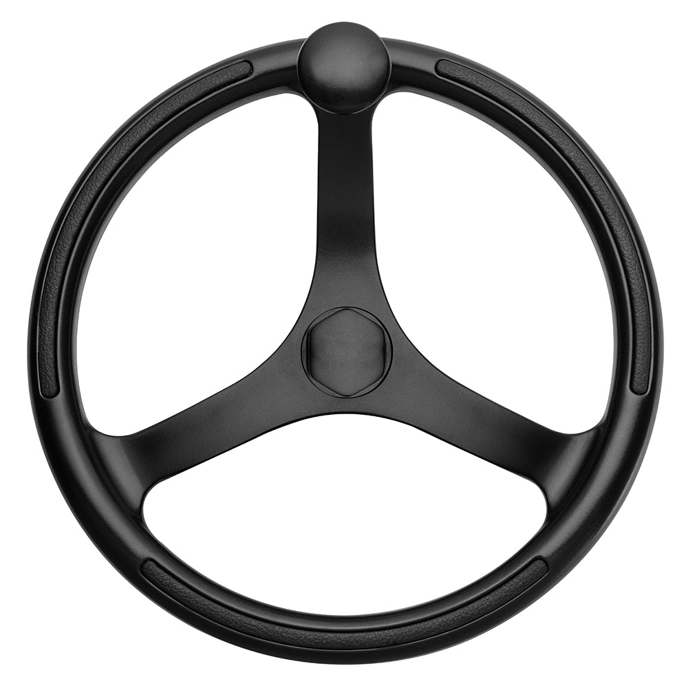 Schmitt Marine Primus Wheel 13.5" Black 3/4" Tapered Shaft w/Knob Finger Grips - Black Powder Coat - Deckhand Marine Supply