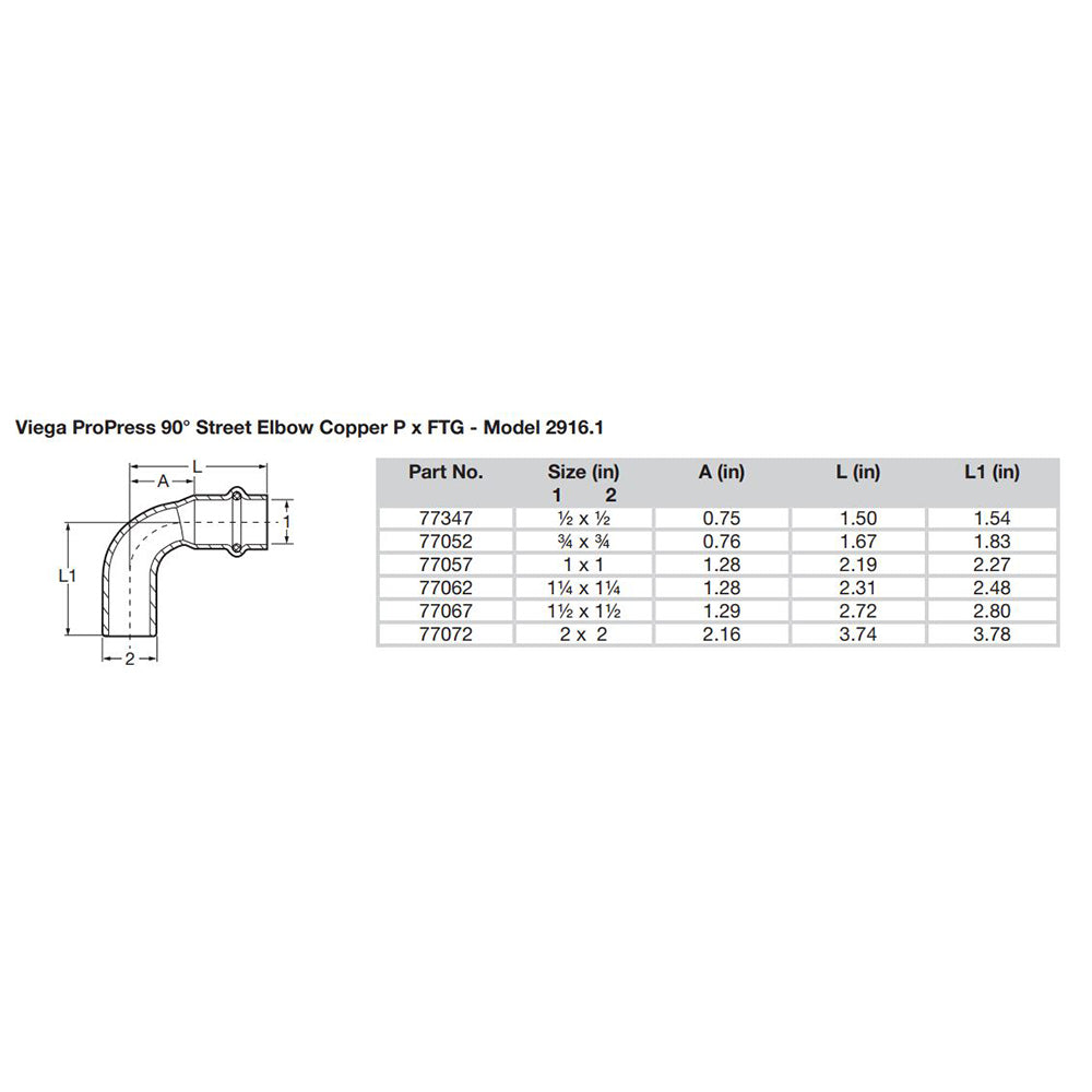 Viega ProPress 3/4" - 90 Copper Elbow - Street/Press Connection - Smart Connect Technology - Deckhand Marine Supply