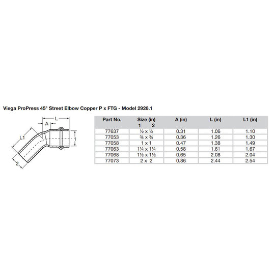 Viega ProPress 1" - 45 Copper Elbow - Street/Press Connection - Smart Connect Technology - Deckhand Marine Supply