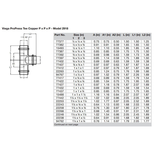 Viega ProPress 1-1/4" Copper Tee - Triple Press Connection - Smart Connect Technology - Deckhand Marine Supply