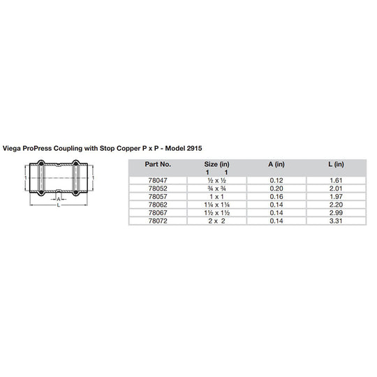 Viega ProPress 2" Copper Coupling w/Stop - Double Press Connection - Smart Connect Technology - Deckhand Marine Supply