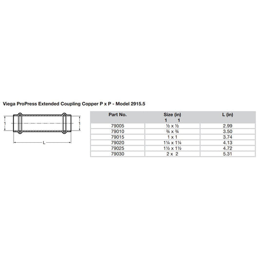 Viega ProPress 1" Extended Coupling w/o Stop - Double Press Connection - Smart Connect Technology - Deckhand Marine Supply