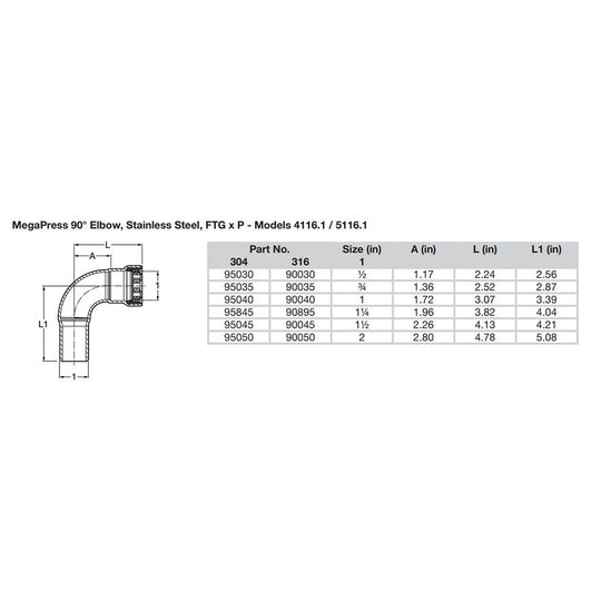 Viega MegaPress 1-1/2" 90 Stainless Steel 304 Elbow Street - Press Connection - Smart Connect Technology - Deckhand Marine Supply