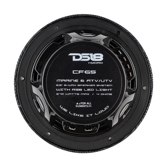 DS18 HYDRO 6.5" 2-Way Marine Speakers w/RGB LED Lights 300W - Black Carbon Fiber