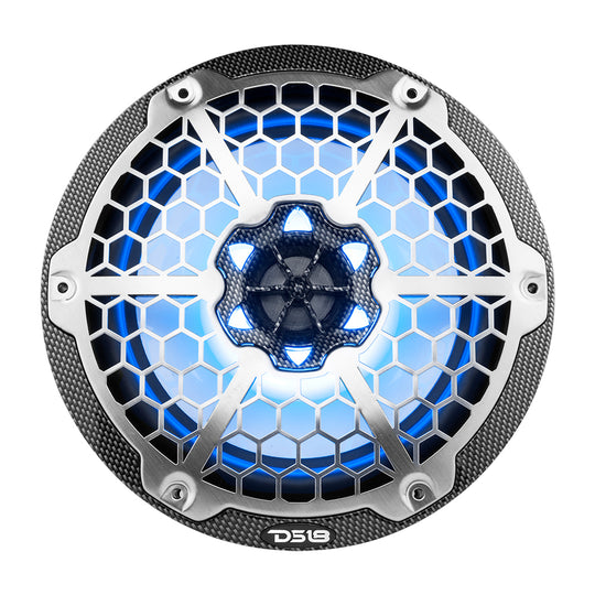 DS18 HYDRO 8" 2-Way Marine Speakers w/RGB LED Lights - 125W RMS, 4-Ohm - Black Carbon Fiber