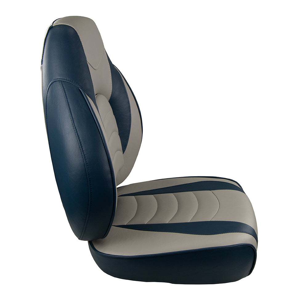 Springfield Fish Pro High Back Folding Seat - Blue/Grey - Deckhand Marine Supply