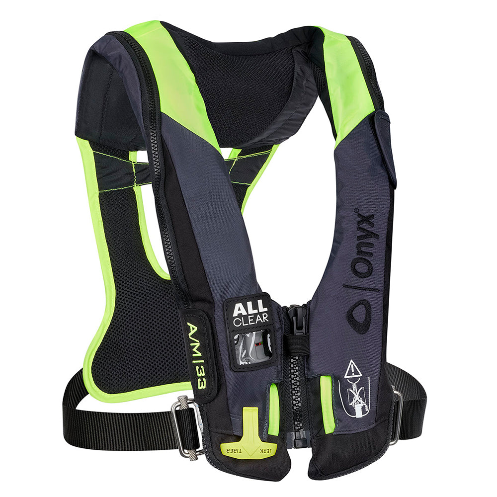 Onyx Impulse A/M 33 All Clear w/Harness Auto/Manual Inflatable Life Jacket - Grey - Deckhand Marine Supply