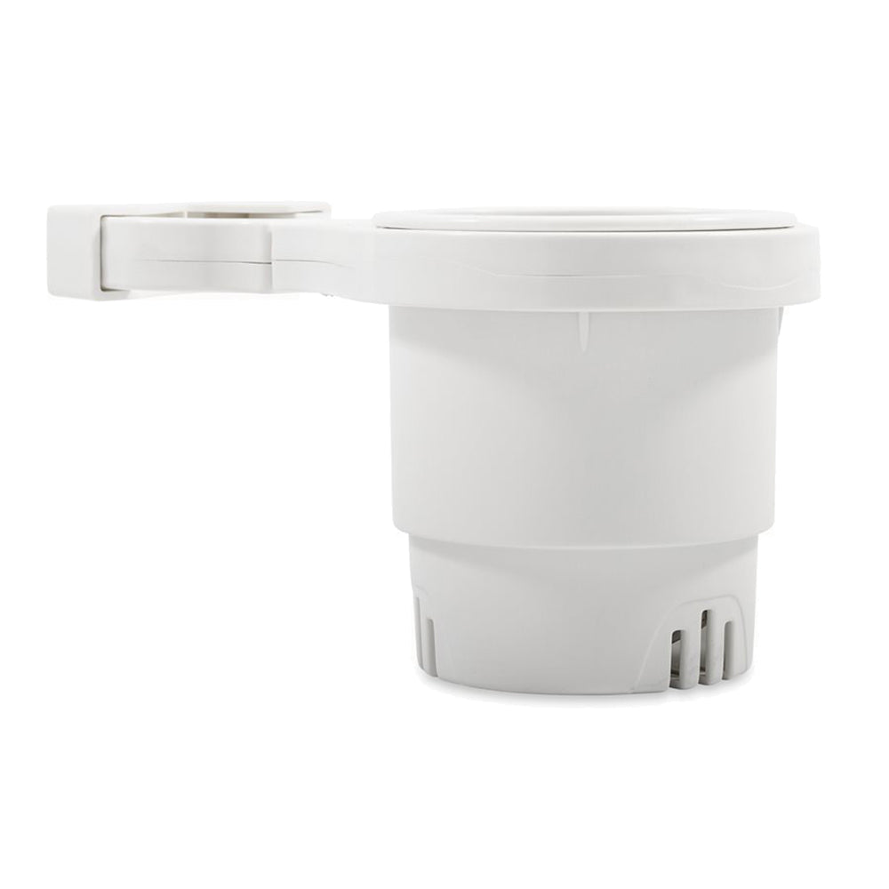 Camco Clamp-On Rail Mounted Cup Holder - Large for Up to 2" Rail - White - Deckhand Marine Supply