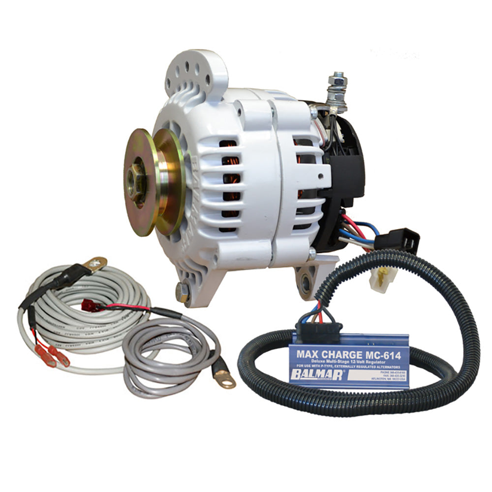Balmar Alternator 100 AMP Kit 12V 3.15" Dual Foot Saddle Single Vee Pulley Regulator  Temp Sensor - Deckhand Marine Supply