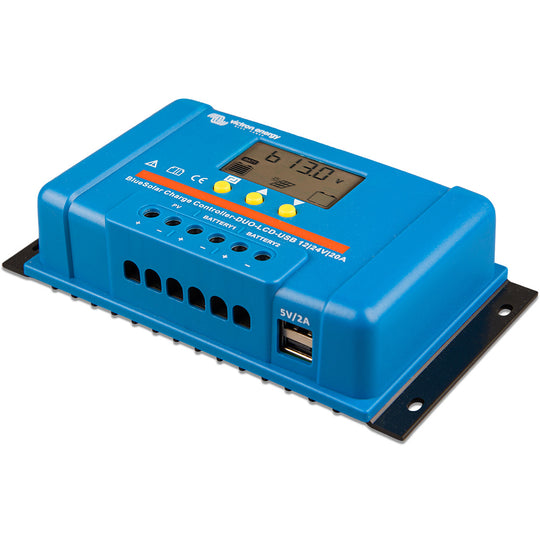 Victron BlueSolar PWM Charge Controller (DUO) LCD  USB Charge Control - 12/24VDC - 20A - Deckhand Marine Supply