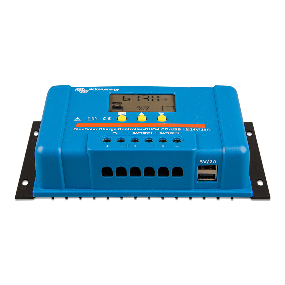 Victron BlueSolar PWM Charge Controller (DUO) LCD  USB Charge Control - 12/24VDC - 20A - Deckhand Marine Supply