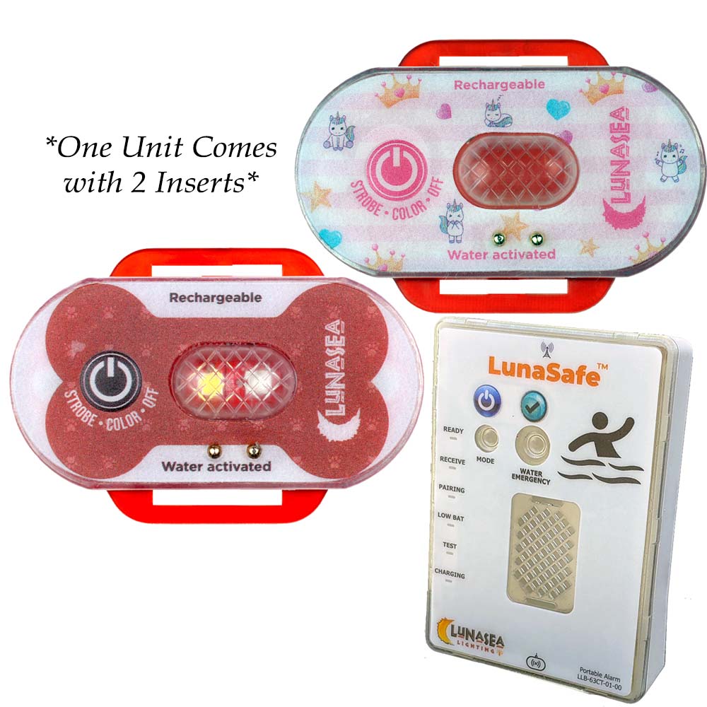 Lunasea Child/Pet Safety Water Activated Strobe Light w/RF Transmitter  Portable Audio/Visual Receiver - Red Case - Deckhand Marine Supply
