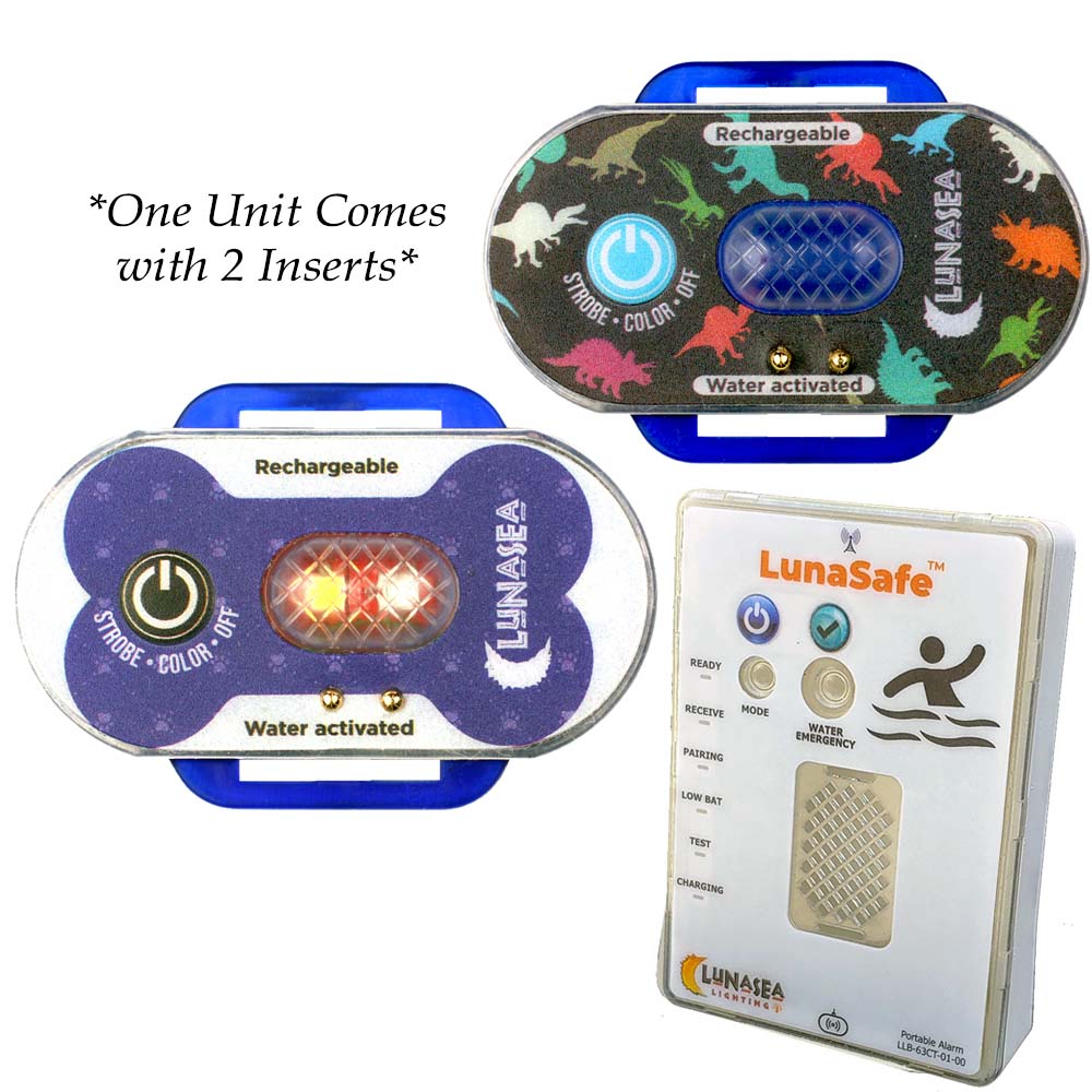 Lunasea Child/Pet Safety Water Activated Strobe Light w/RF Transmitter  Portable Audio/Visual Receiver - Blue Case - Deckhand Marine Supply