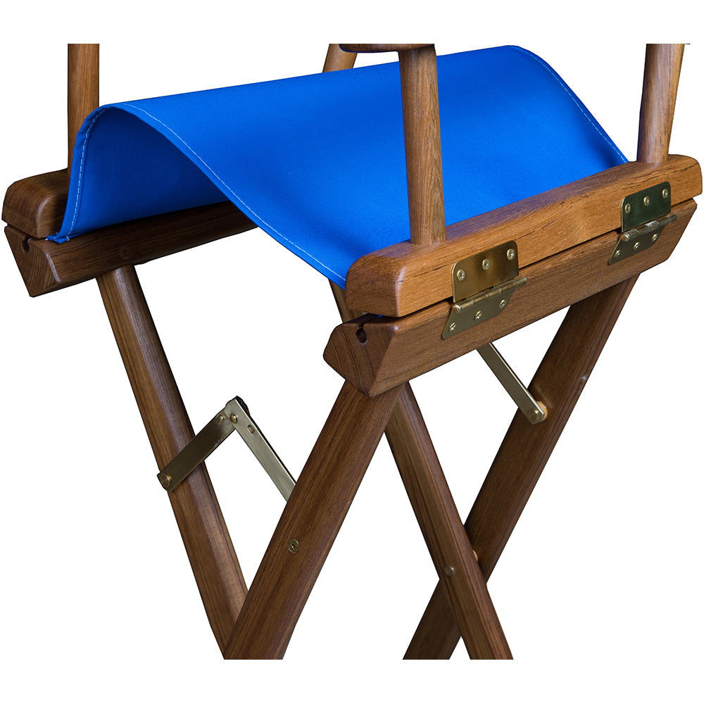 Whitecap Captains Chair w/Blue Seat Covers - Teak - Deckhand Marine Supply