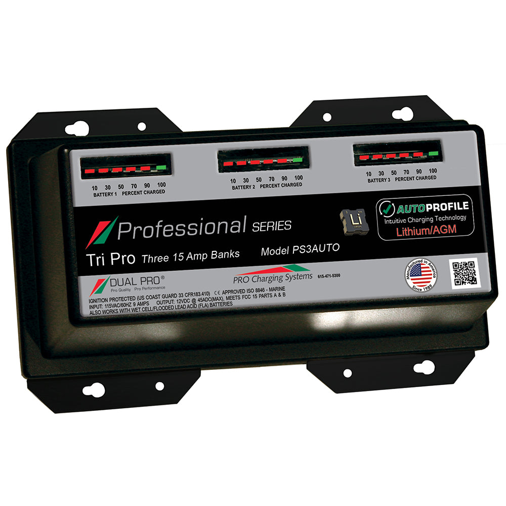 Dual Pro PS3 Auto 15A - 3-Bank Lithium/AGM Battery Charger - Deckhand Marine Supply